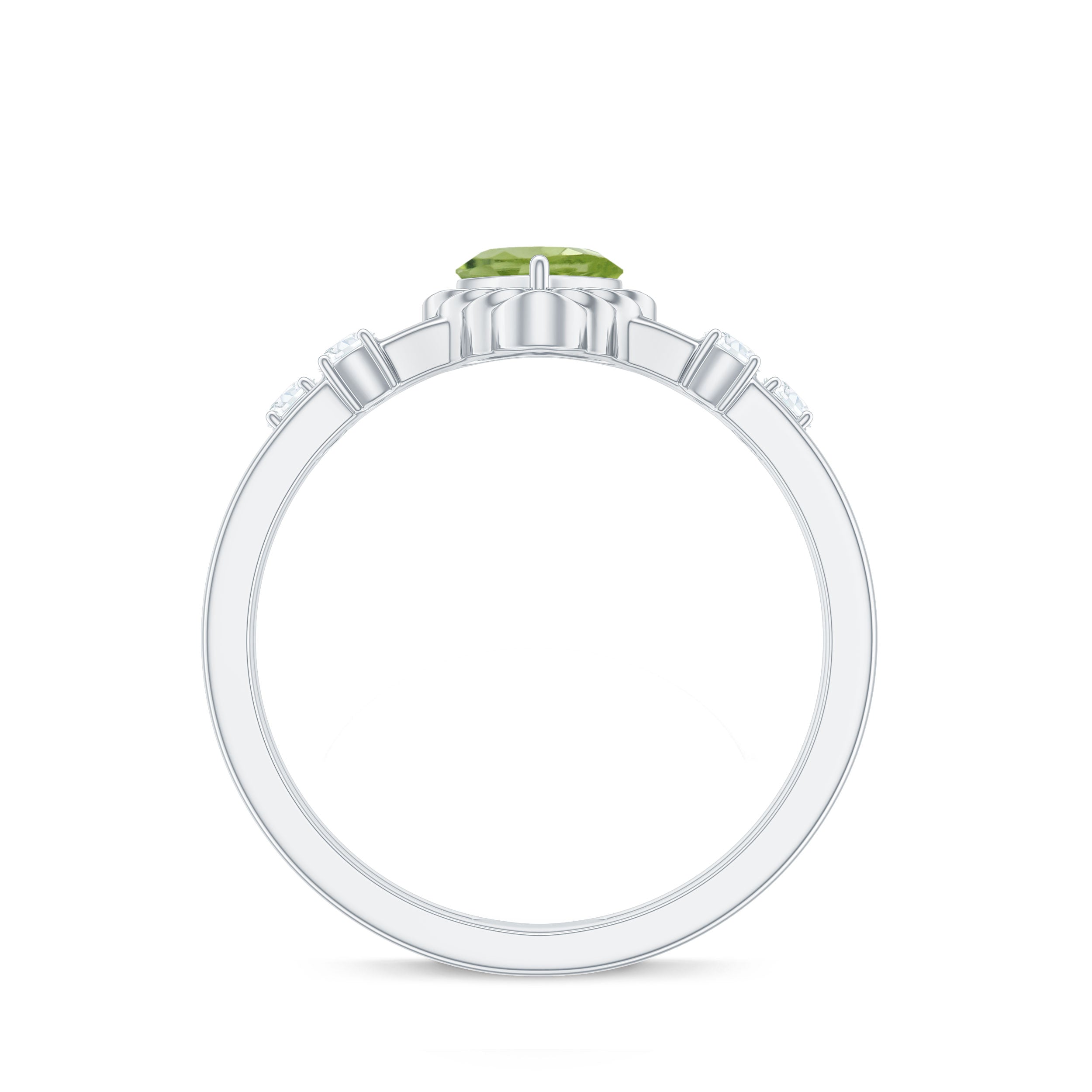 Heart Shape Peridot Solitaire Band Ring with Diamond Stones Peridot - ( AAA ) - Quality - Rosec Jewels