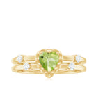 Heart Shape Peridot Solitaire Band Ring with Diamond Stones Peridot - ( AAA ) - Quality - Rosec Jewels