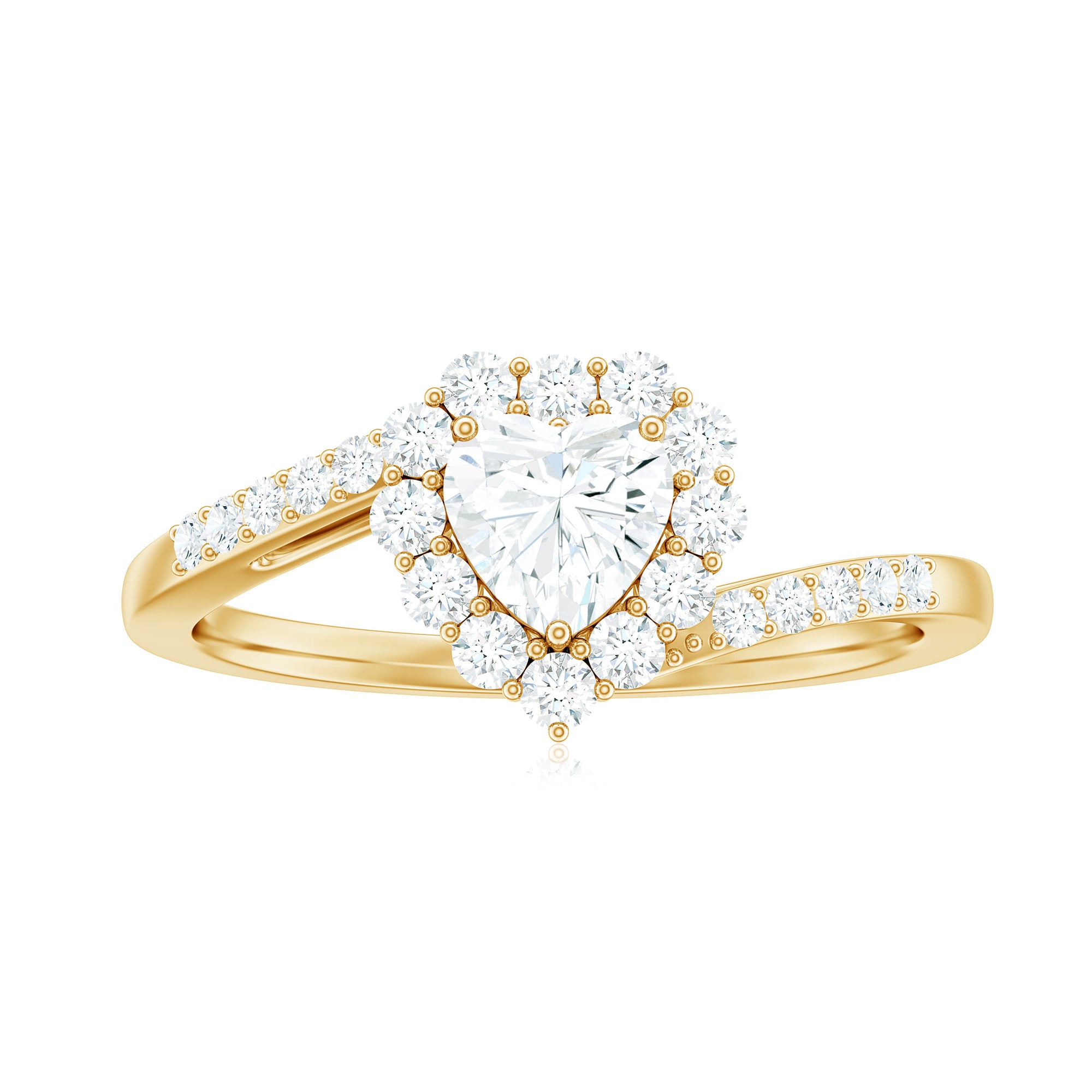 Heart Shape Moissanite Bypass Engagement Ring in Gold Moissanite - ( D-VS1 ) - Color and Clarity - Rosec Jewels