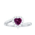 Heart Shape Rhodolite Promise Ring with Diamond Accent Rhodolite - ( AAA ) - Quality - Rosec Jewels