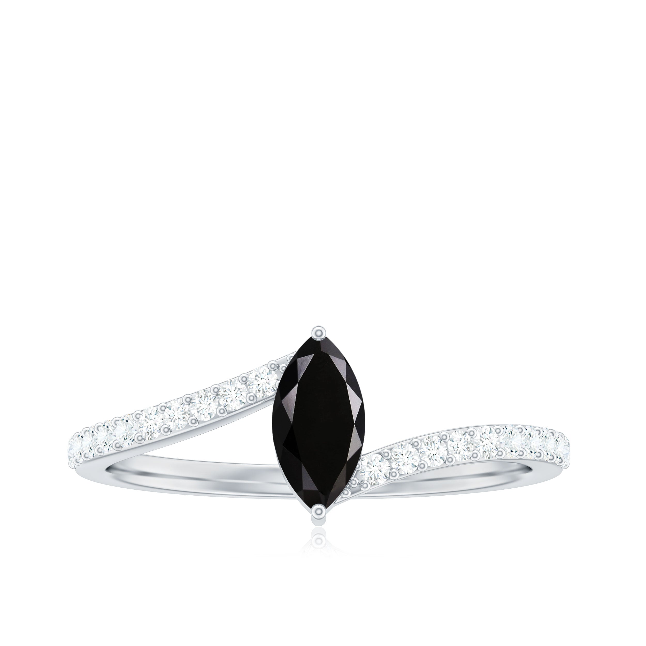 1/2 Ct Bypass Engagement Ring with Black Onyx and Diamond Black Onyx - ( AAA ) - Quality - Rosec Jewels