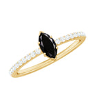 1/2 Carat Black Onyx Marquise Engagement Ring with Diamond Black Onyx - ( AAA ) - Quality - Rosec Jewels