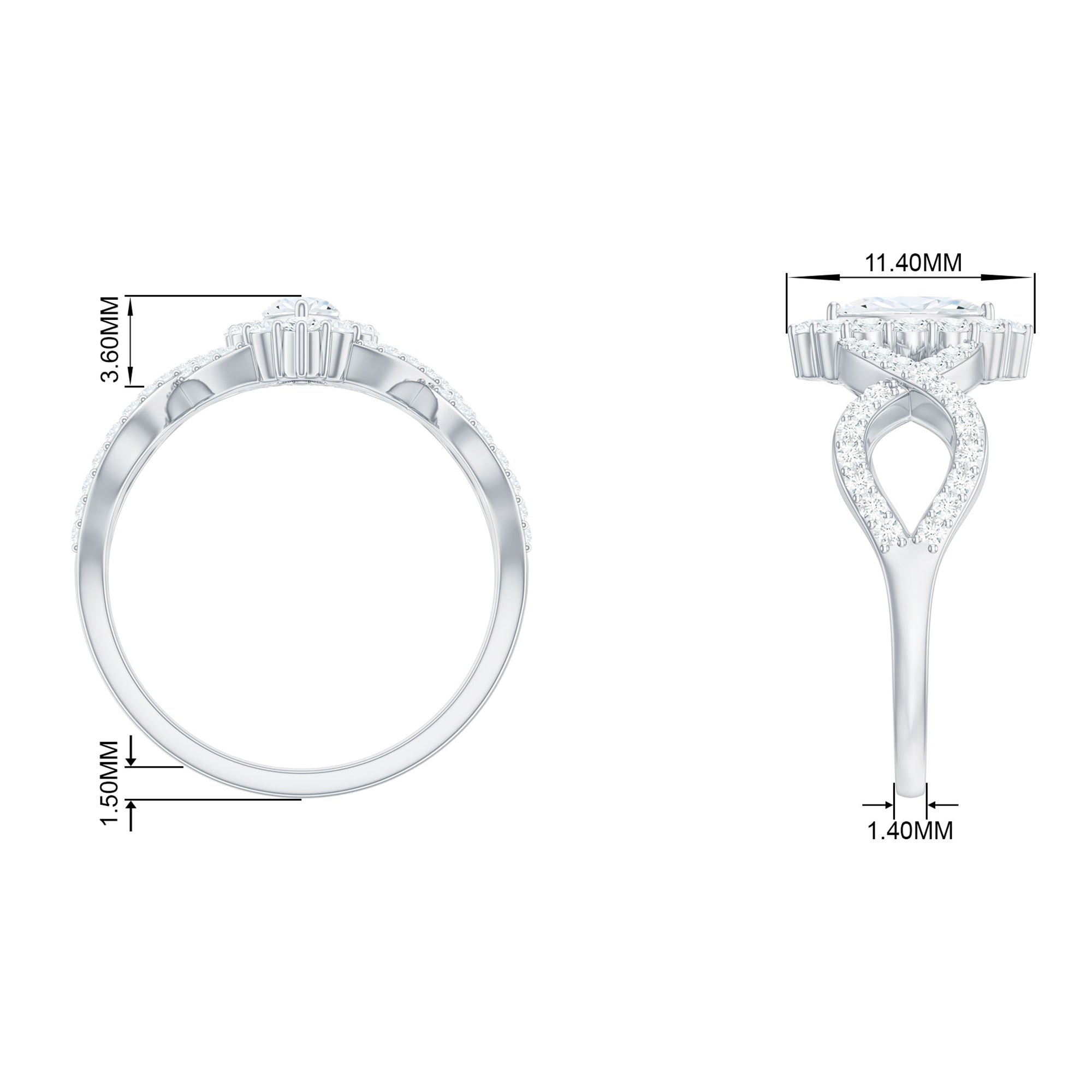 Halo Marquise Moissanite Crossover Engagement Ring Moissanite - ( D-VS1 ) - Color and Clarity - Rosec Jewels