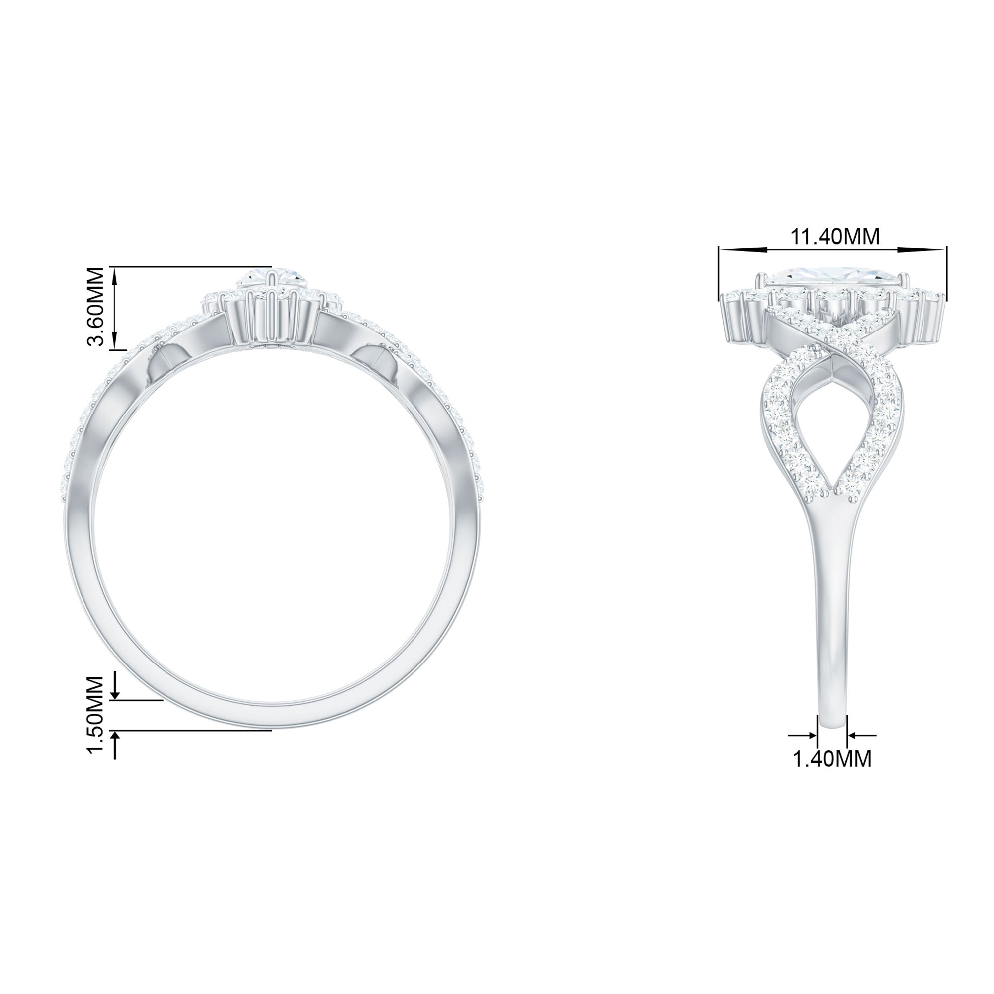 Halo Marquise Moissanite Crossover Engagement Ring Moissanite - ( D-VS1 ) - Color and Clarity - Rosec Jewels