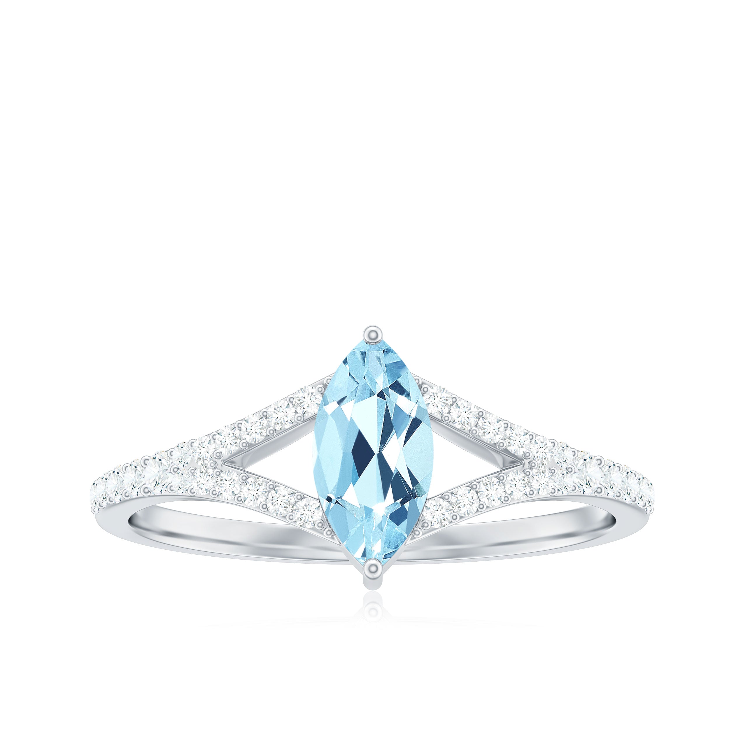 1 Carat Aquamarine Split Shank Engagement Ring with Diamond Aquamarine - ( AAA ) - Quality - Rosec Jewels