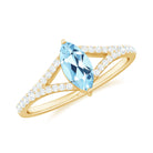 1 Carat Aquamarine Split Shank Engagement Ring with Diamond Aquamarine - ( AAA ) - Quality - Rosec Jewels