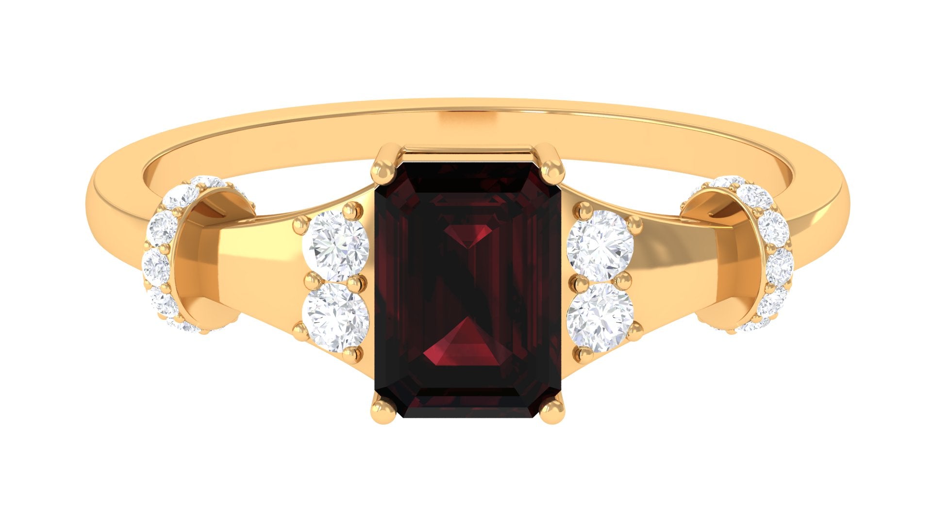 Emerald Cut Solitaire Garnet Designer Engagement Ring with Diamond Garnet - ( AAA ) - Quality - Rosec Jewels