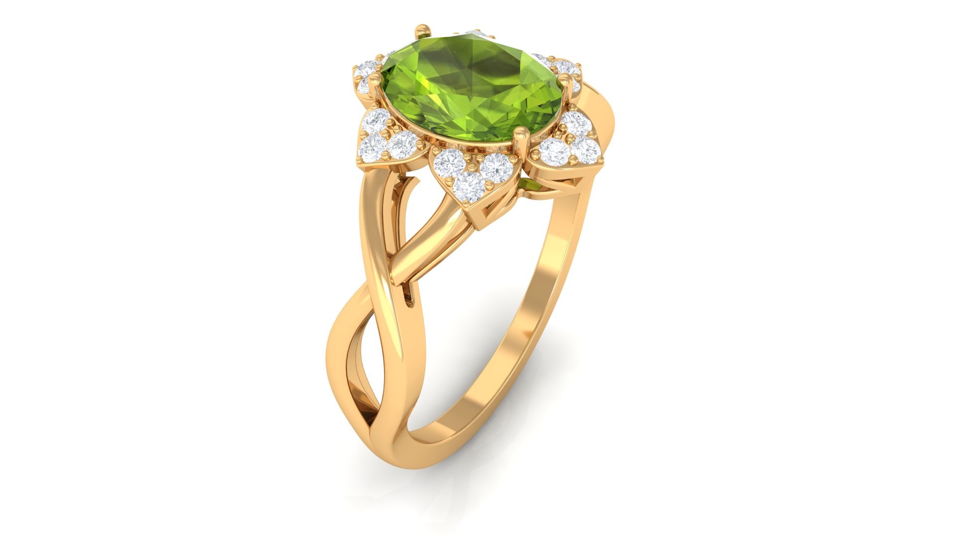 1.25 CT Oval Cut Peridot Solitaire Ring with Diamond Accent Peridot - ( AAA ) - Quality - Rosec Jewels