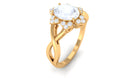 3/4 CT Oval Cut Solitaire Moonstone and Diamond Floral Halo Ring Moonstone - ( AAA ) - Quality - Rosec Jewels