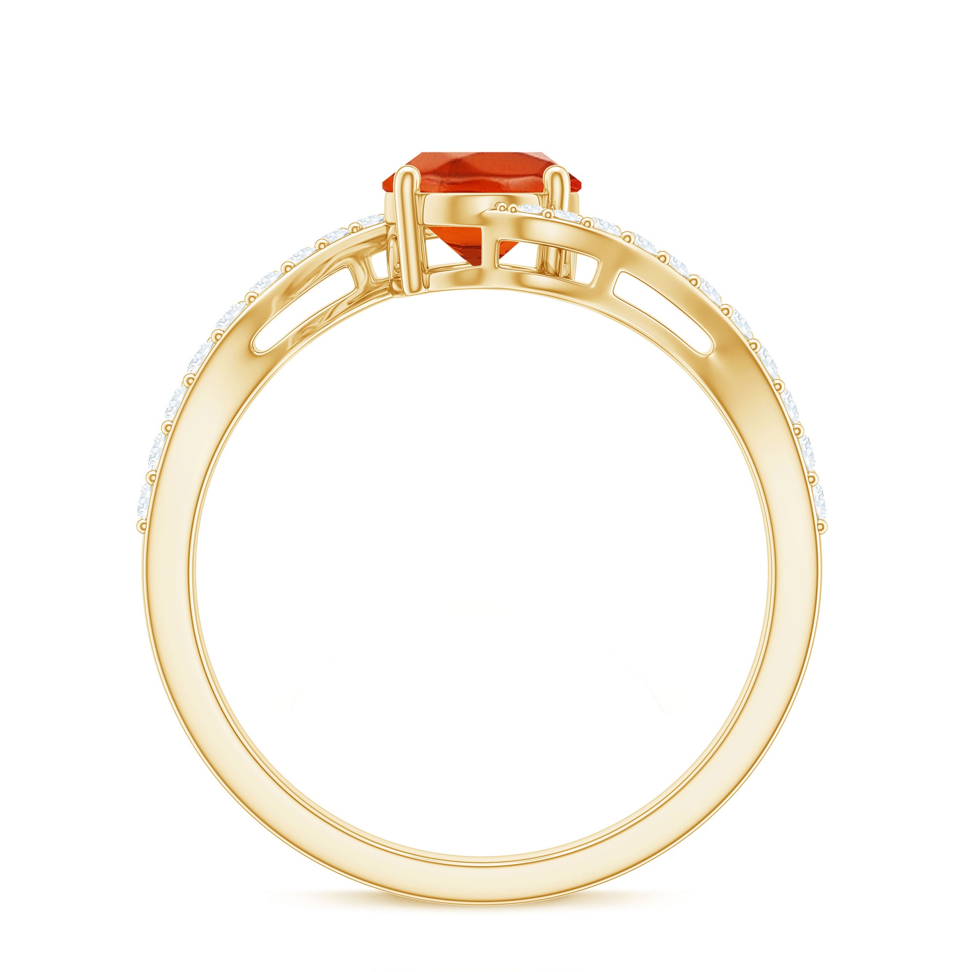 Oval Cut Solitaire Fire Opal and Diamond Bypass Ring Fire Opal - ( AAA ) - Quality - Rosec Jewels