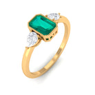 Octagon shape Emerald and Diamond Three Stone Ring in Bezel Setting Emerald - ( AAA ) - Quality - Rosec Jewels