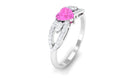 Heart Shape Pink Sapphire Split Shank Ring with Diamond Pink Sapphire - ( AAA ) - Quality - Rosec Jewels