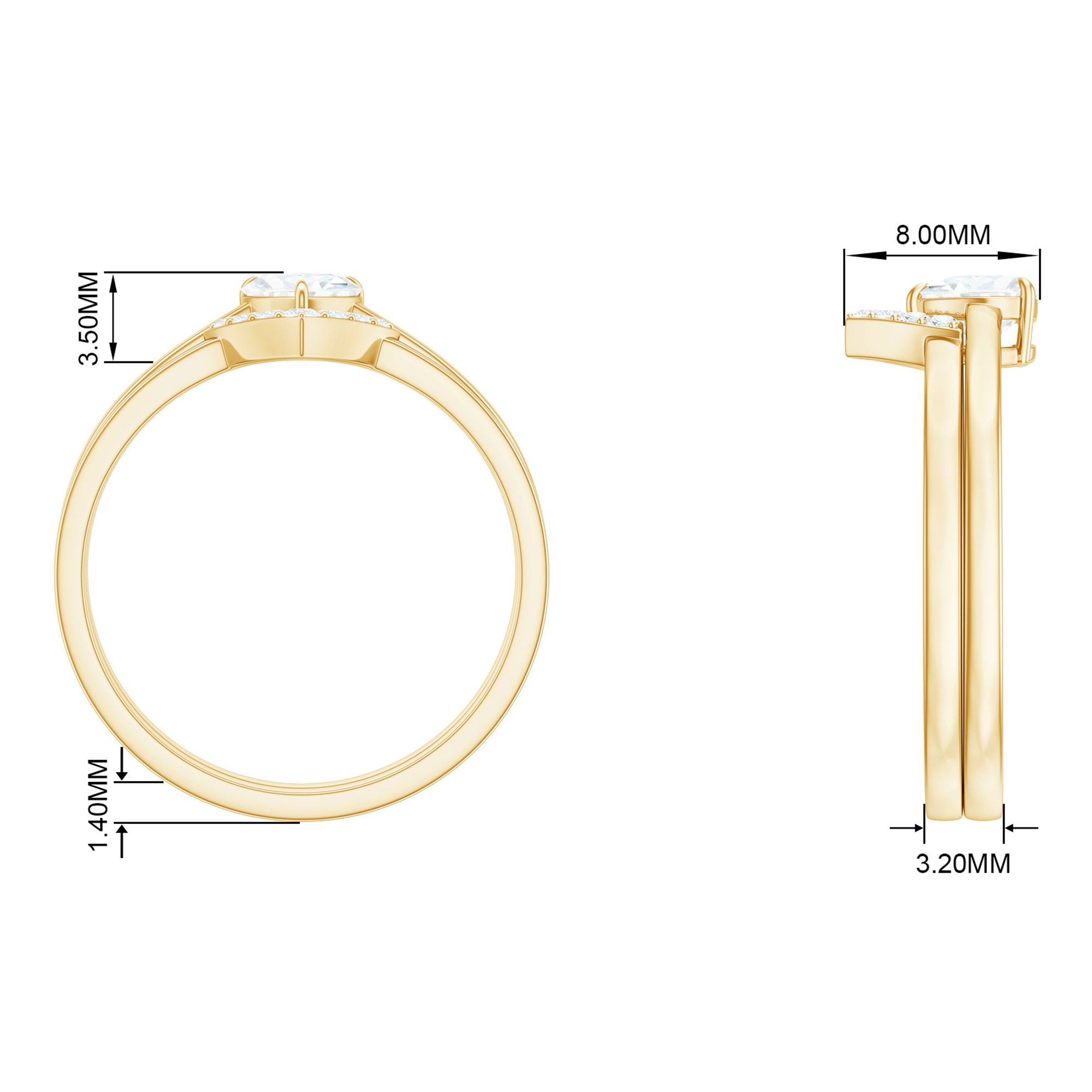 3/4 Carat Moissanite Heart Solitaire Ring Set in Gold Moissanite - ( D-VS1 ) - Color and Clarity - Rosec Jewels