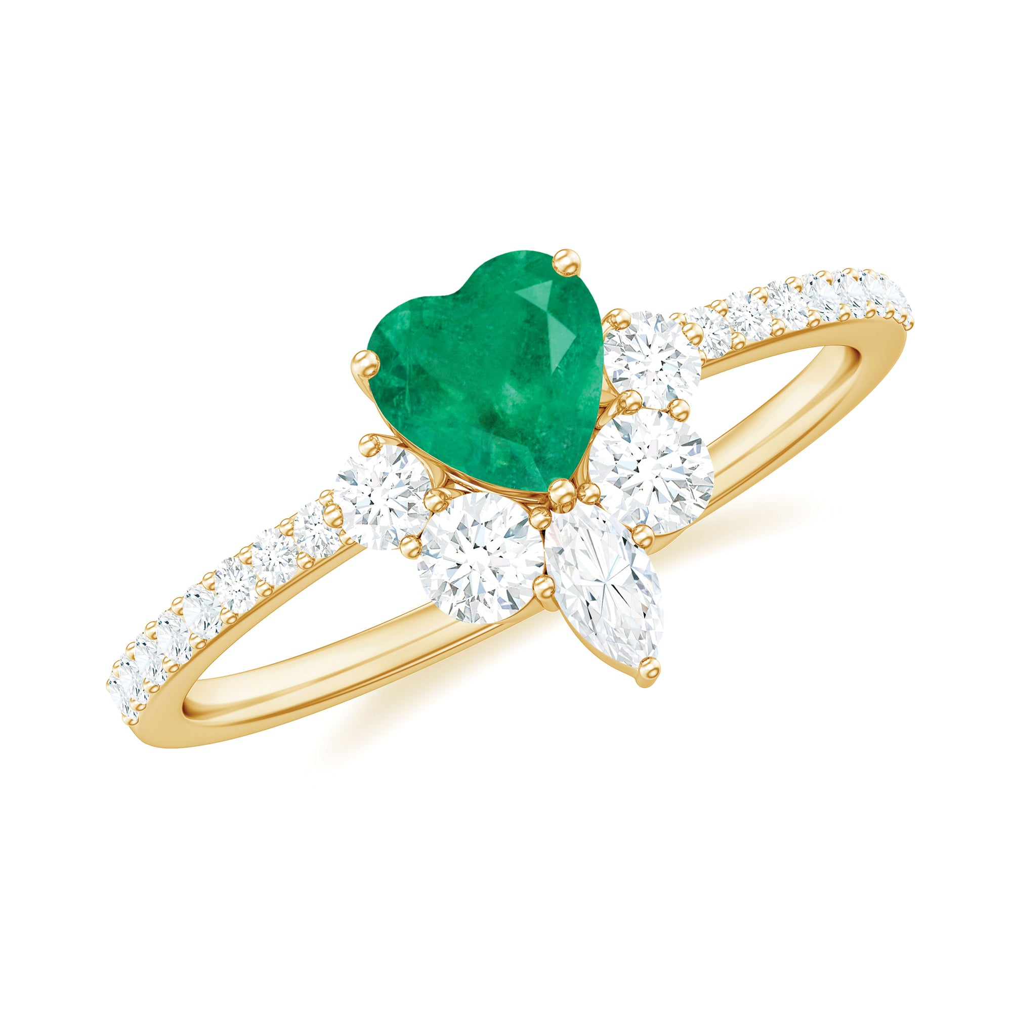 Heart Shape Emerald Engagement Ring with Diamond Side Stones Emerald - ( AAA ) - Quality - Rosec Jewels