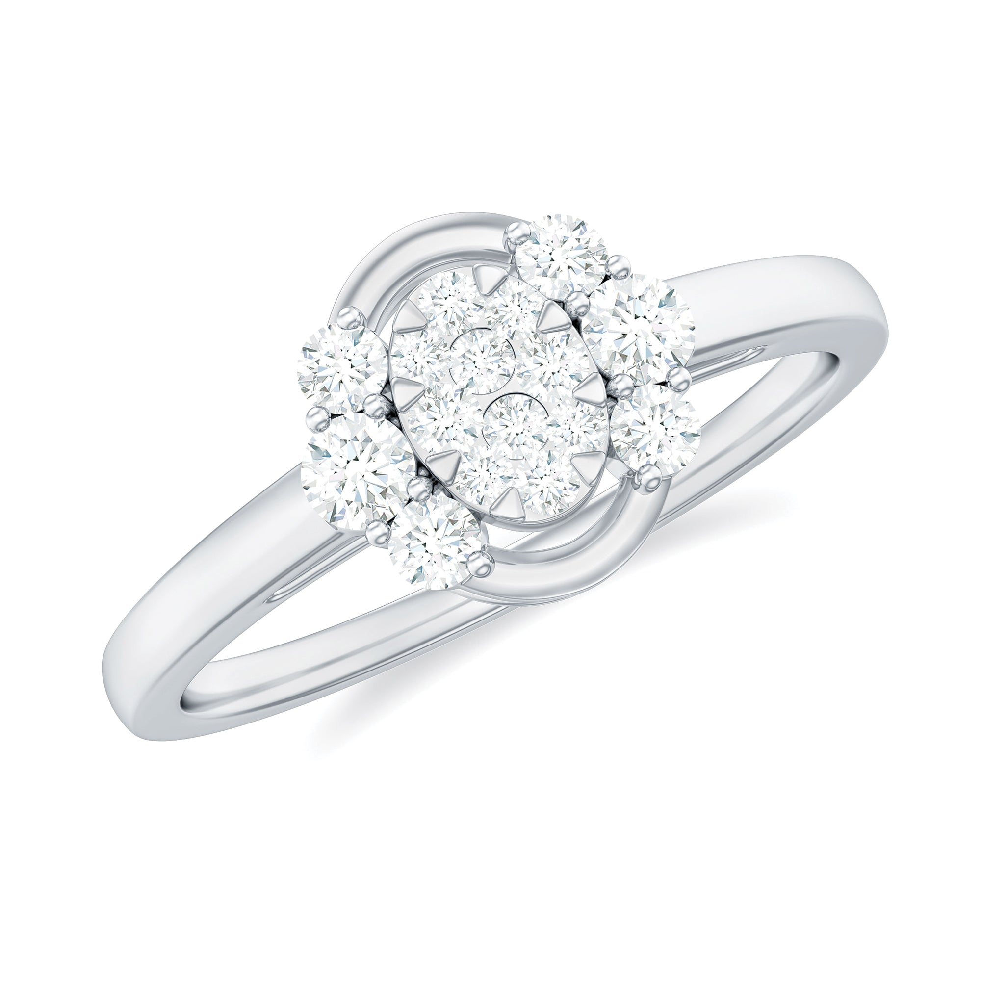 Minimal Certified Moissanite Illusion Engagement Ring in Gold Moissanite - ( D-VS1 ) - Color and Clarity - Rosec Jewels