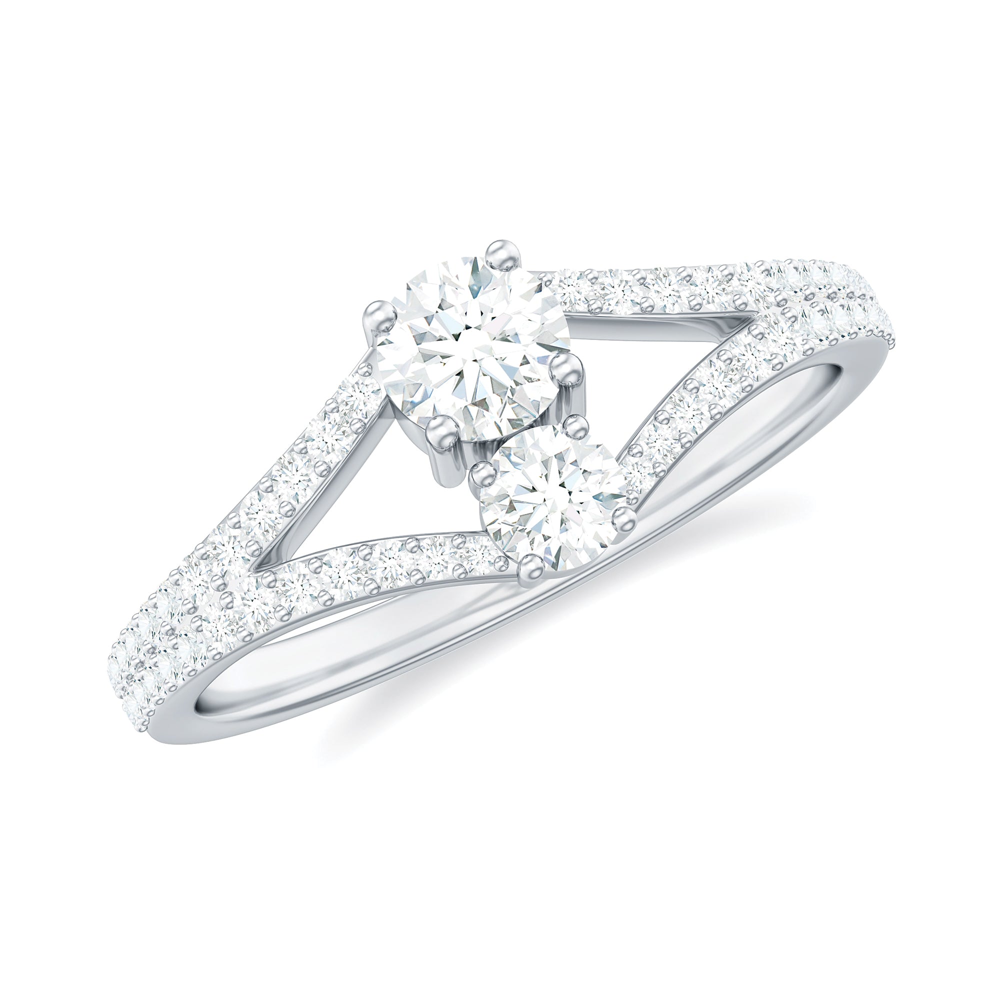 3/4 CT Moissanite Toi et Moi Engagement Ring with Split Shank Moissanite - ( D-VS1 ) - Color and Clarity - Rosec Jewels