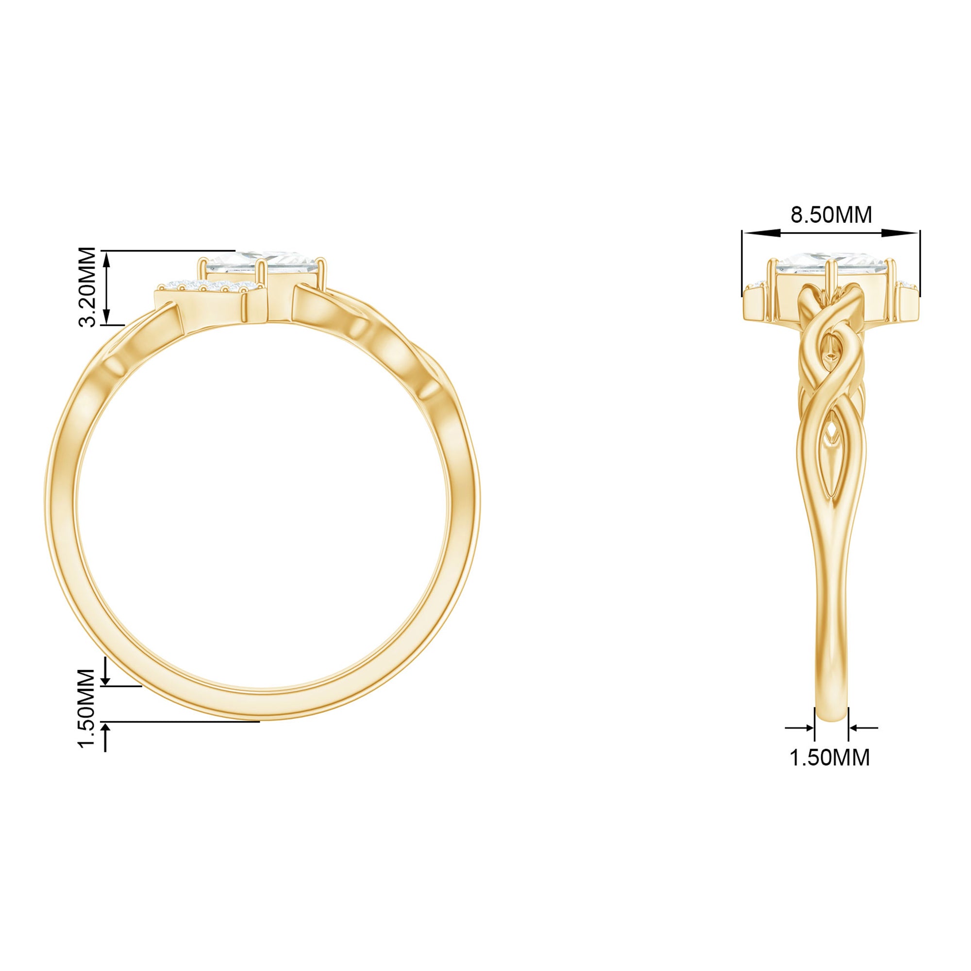 Princess Moissanite Half Halo Promise Ring in Crossover Shank Moissanite - ( D-VS1 ) - Color and Clarity - Rosec Jewels