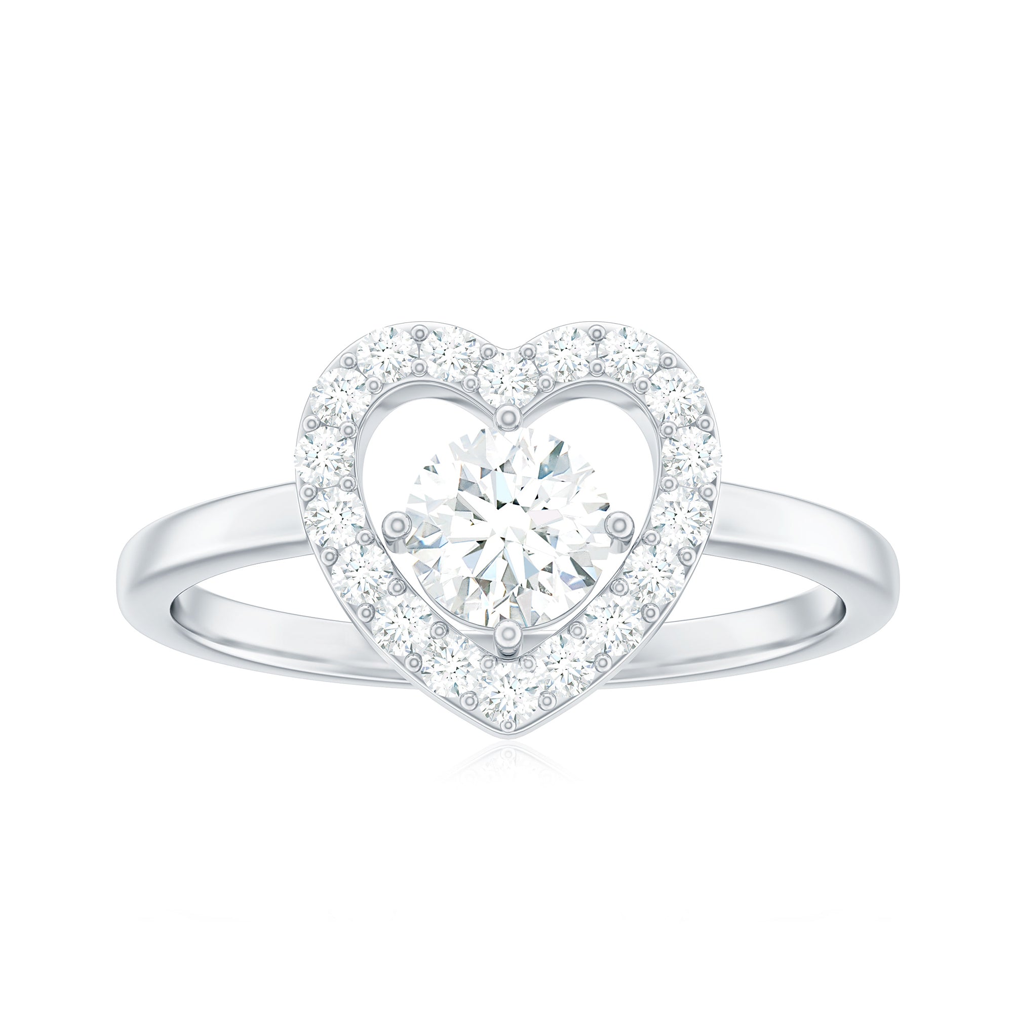 1 CT Round Cut Moissanite Heart Engagement Ring with Halo Moissanite - ( D-VS1 ) - Color and Clarity - Rosec Jewels