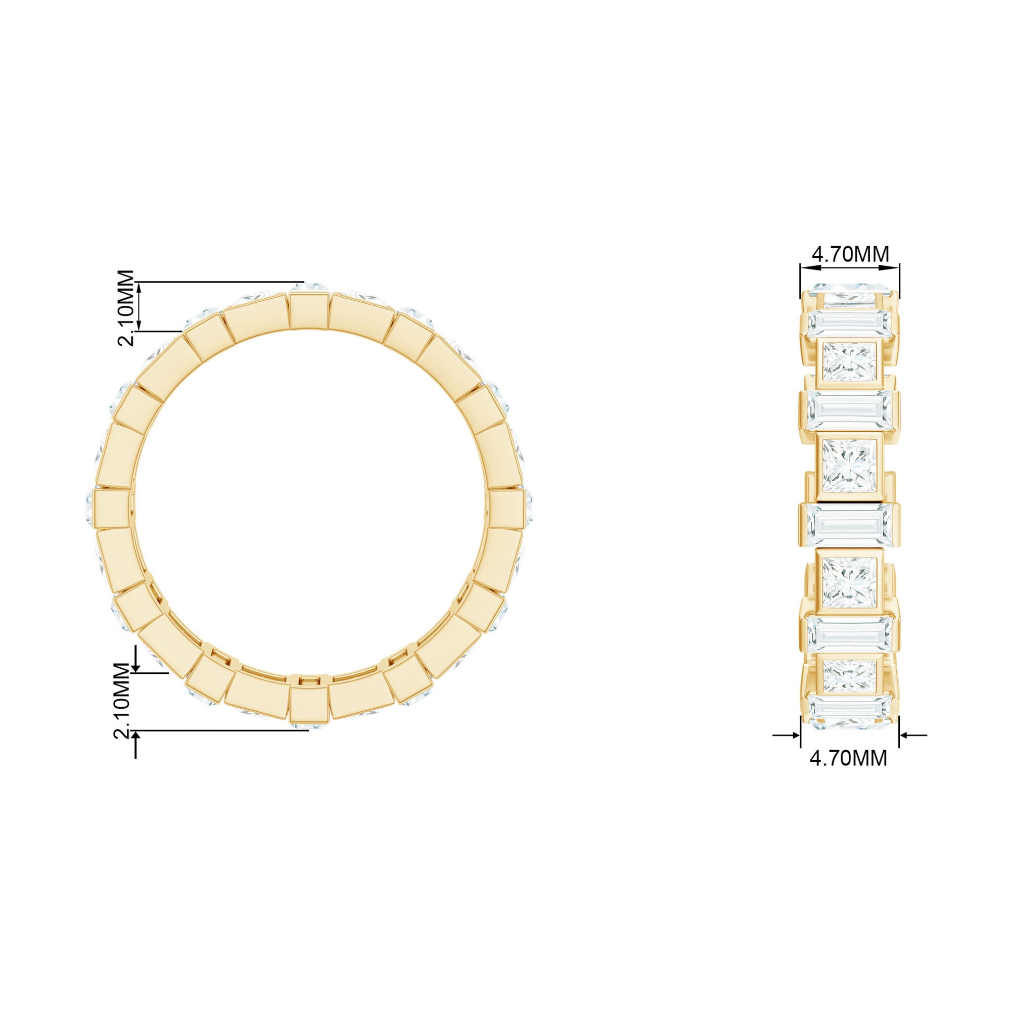 2.75 CT Baguette and Princess Cut Moissanite Eternity Ring Moissanite - ( D-VS1 ) - Color and Clarity - Rosec Jewels