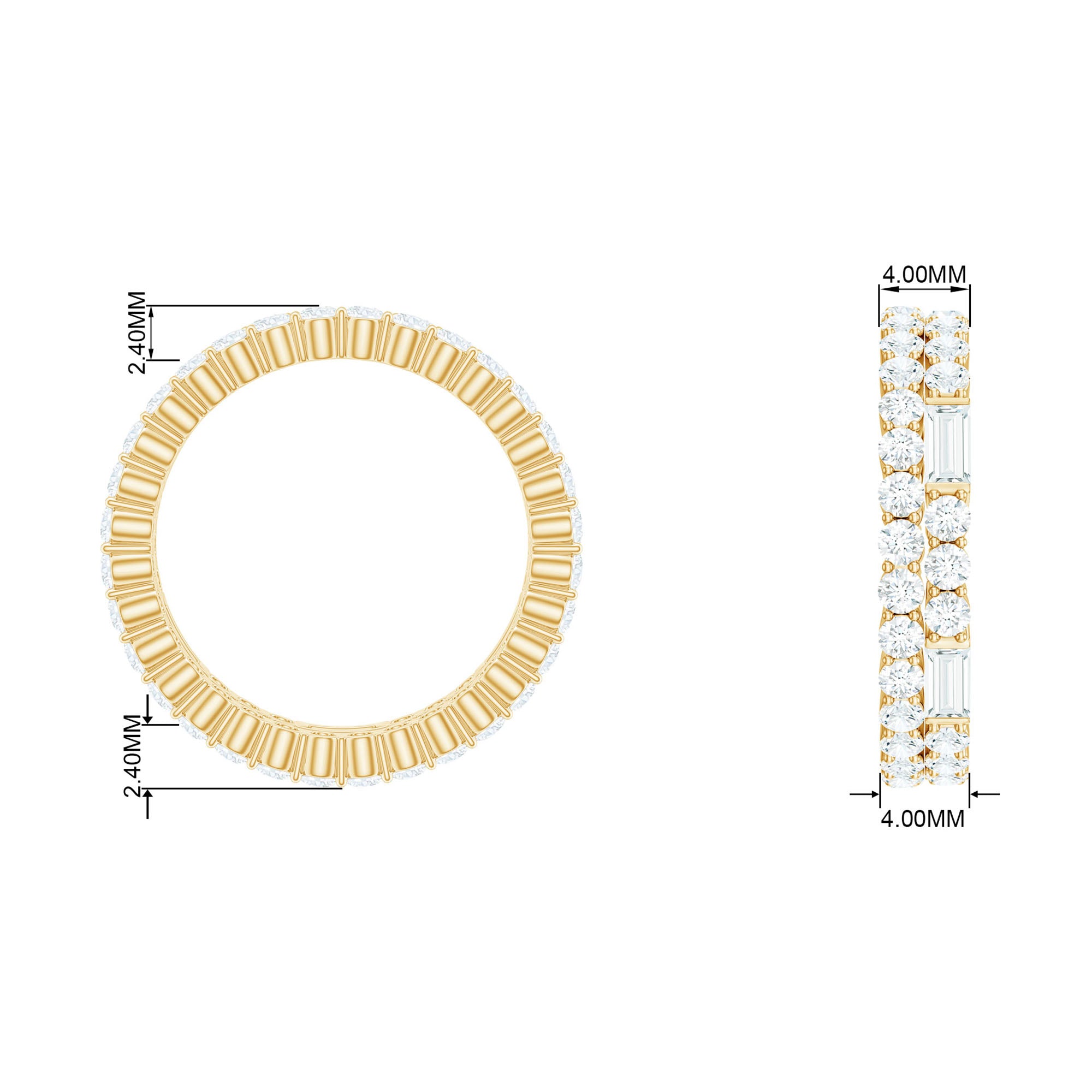 3.75 CT Certified Moissanite Two Row Eternity Ring in Gold Moissanite - ( D-VS1 ) - Color and Clarity - Rosec Jewels