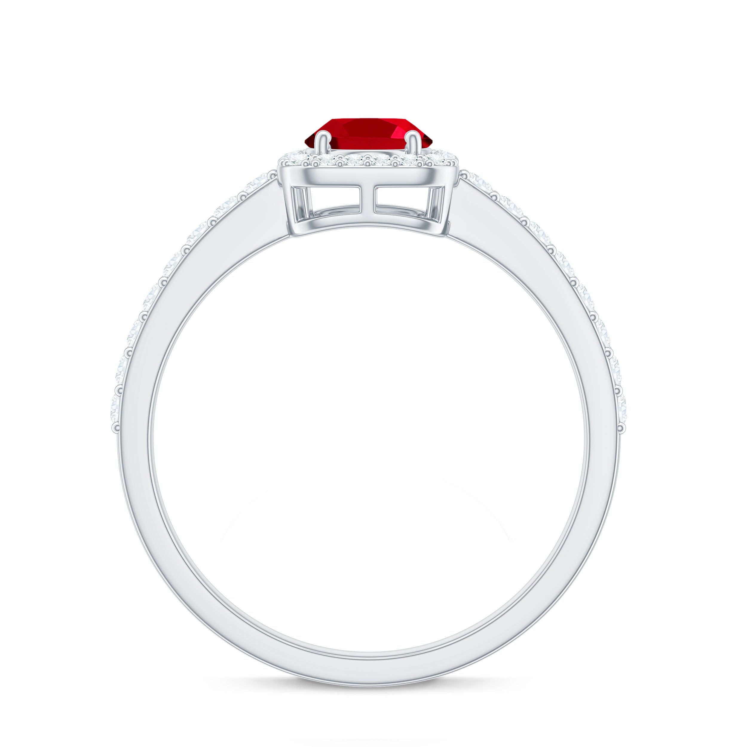 1.50 CT Oval Cut Created Ruby Engagement Ring with Diamond Halo Lab Created Ruby - ( AAAA ) - Quality - Rosec Jewels