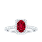 1.50 CT Oval Cut Created Ruby Engagement Ring with Diamond Halo Lab Created Ruby - ( AAAA ) - Quality - Rosec Jewels