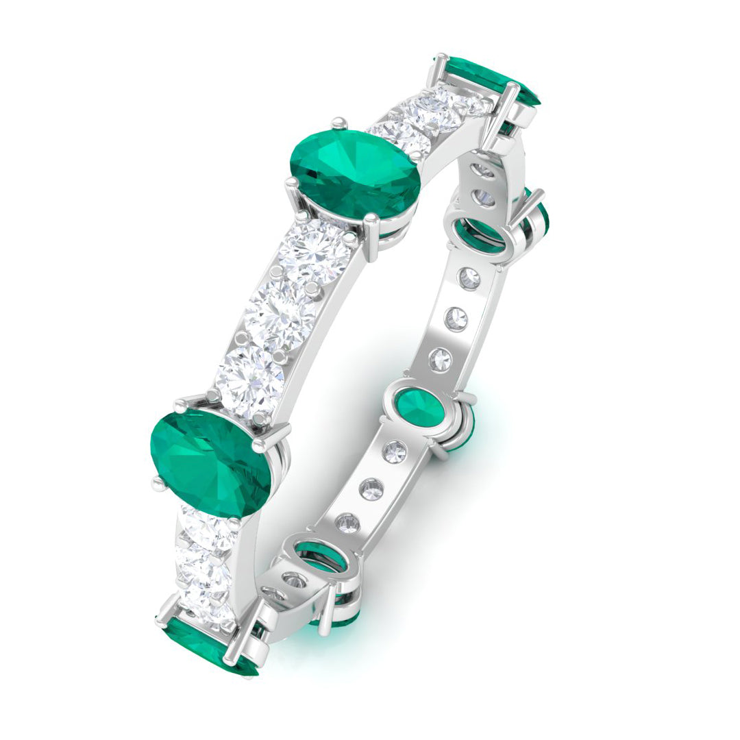 2.25 CT Oval Emerald Eternity Band Ring with Diamond Emerald - ( AAA ) - Quality - Rosec Jewels