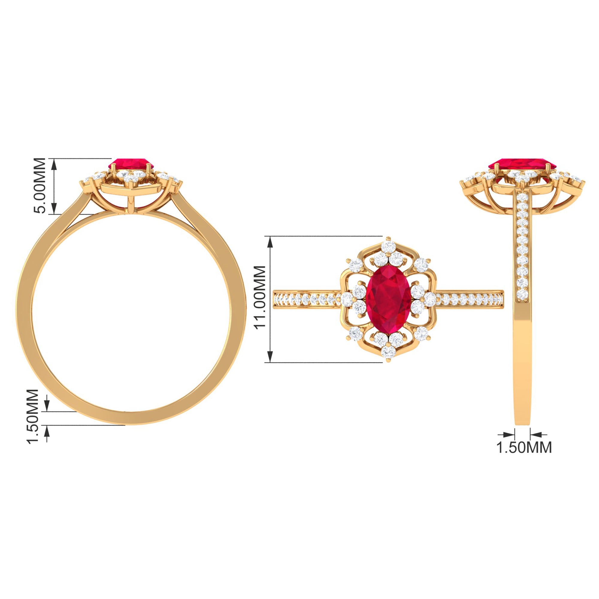 Vintage Style Lab-Created Ruby and Diamond Flower Engagement Ring Lab Created Ruby - ( AAAA ) - Quality - Rosec Jewels