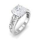 Cushion Cut Solitaire Moissanite Gold Floral Engagement Ring Moissanite - ( D-VS1 ) - Color and Clarity - Rosec Jewels