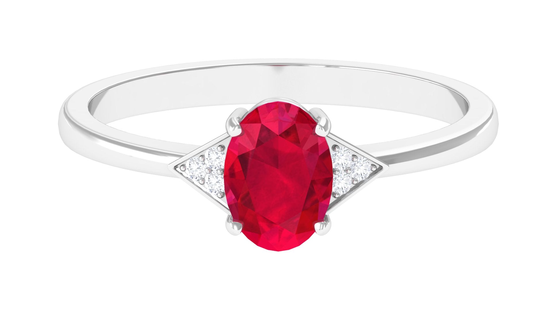 1 CT Oval Created Ruby Solitaire Ring with Diamond Accent Lab Created Ruby - ( AAAA ) - Quality - Rosec Jewels