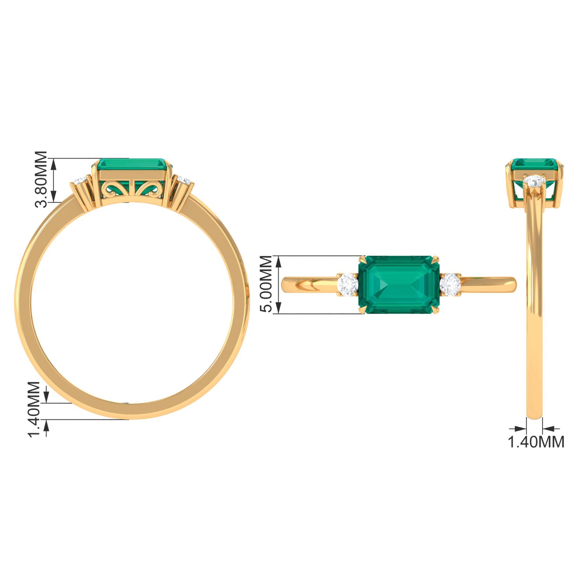 Octagon shape Emerald East West Engagement Ring with Diamond Emerald - ( AAA ) - Quality - Rosec Jewels