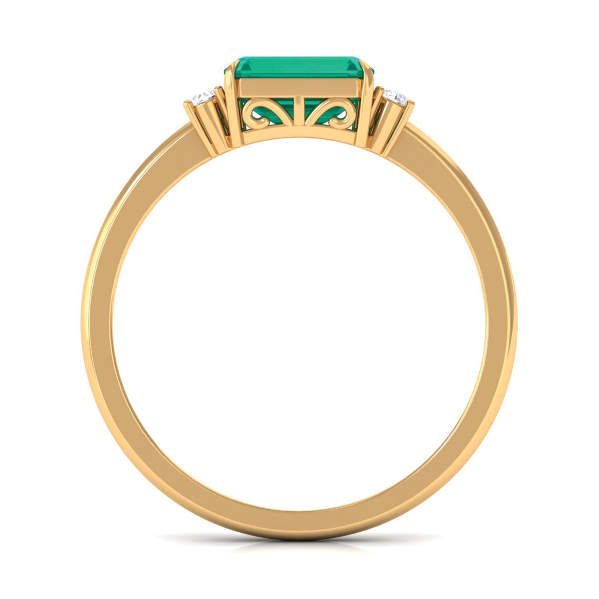 Octagon shape Emerald East West Engagement Ring with Diamond Emerald - ( AAA ) - Quality - Rosec Jewels