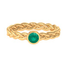 Bezel Set Round Emerald Solitaire Ring with Braided Shank Emerald - ( AAA ) - Quality - Rosec Jewels