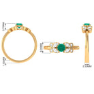 Round Emerald Butterfly Engagement Ring with Diamond Emerald - ( AAA ) - Quality - Rosec Jewels