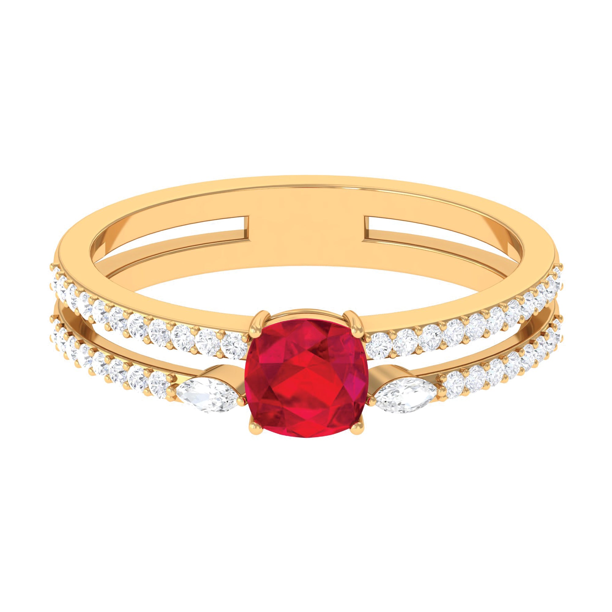 Lab Grown Ruby Anniversary Double Band Ring with Diamond Lab Created Ruby - ( AAAA ) - Quality - Rosec Jewels