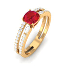 Lab Grown Ruby Anniversary Double Band Ring with Diamond Lab Created Ruby - ( AAAA ) - Quality - Rosec Jewels