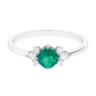 1 CT Cushion shape Emerald Solitaire Ring with Diamond Trio Emerald - ( AAA ) - Quality - Rosec Jewels