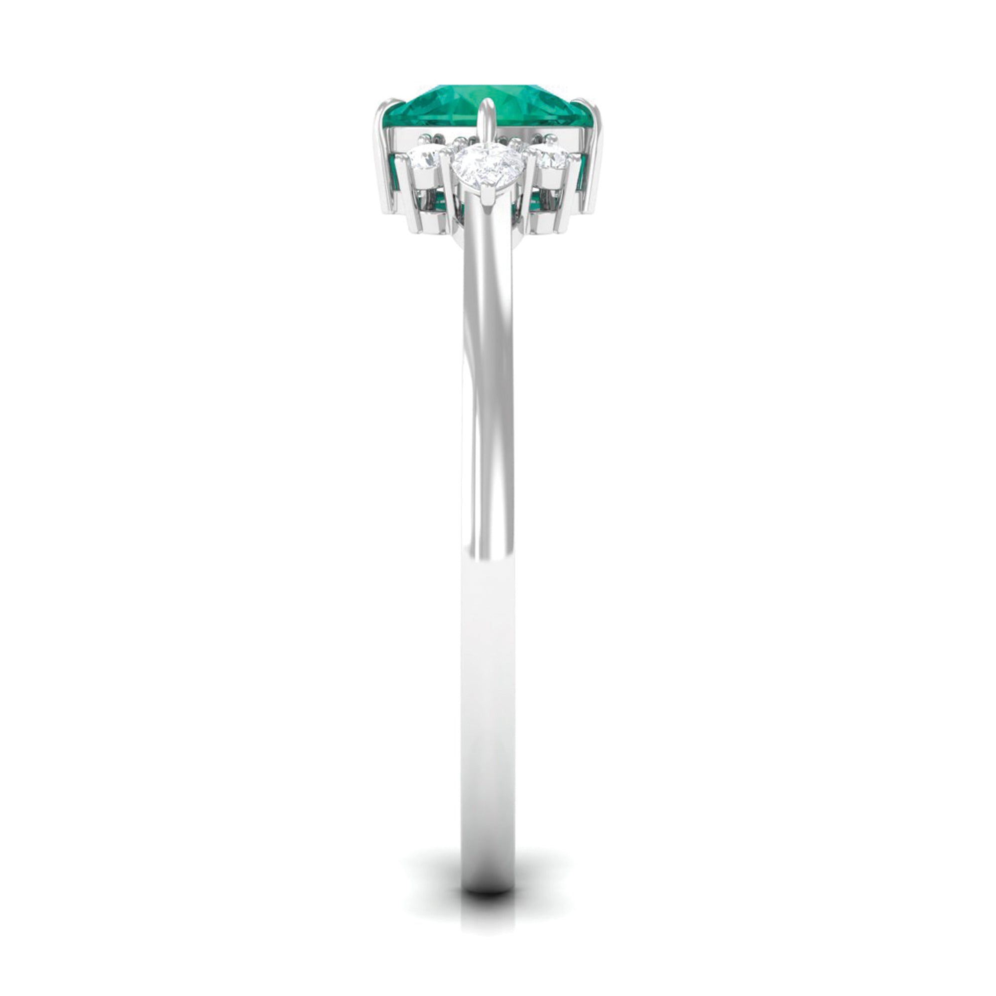 1 CT Cushion shape Emerald Solitaire Ring with Diamond Trio Emerald - ( AAA ) - Quality - Rosec Jewels