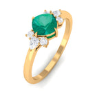 1 CT Cushion shape Emerald Solitaire Ring with Diamond Trio Emerald - ( AAA ) - Quality - Rosec Jewels