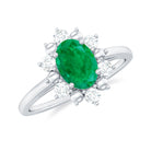 1 CT Oval Emerald Floral Halo Engagement Ring with Diamond Emerald - ( AAA ) - Quality - Rosec Jewels