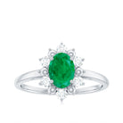 1 CT Oval Emerald Floral Halo Engagement Ring with Diamond Emerald - ( AAA ) - Quality - Rosec Jewels