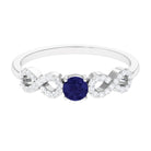 Round Blue Sapphire Solitaire Ring with Infinity Diamond Blue Sapphire - ( AAA ) - Quality - Rosec Jewels