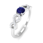 Round Blue Sapphire Solitaire Ring with Infinity Diamond Blue Sapphire - ( AAA ) - Quality - Rosec Jewels