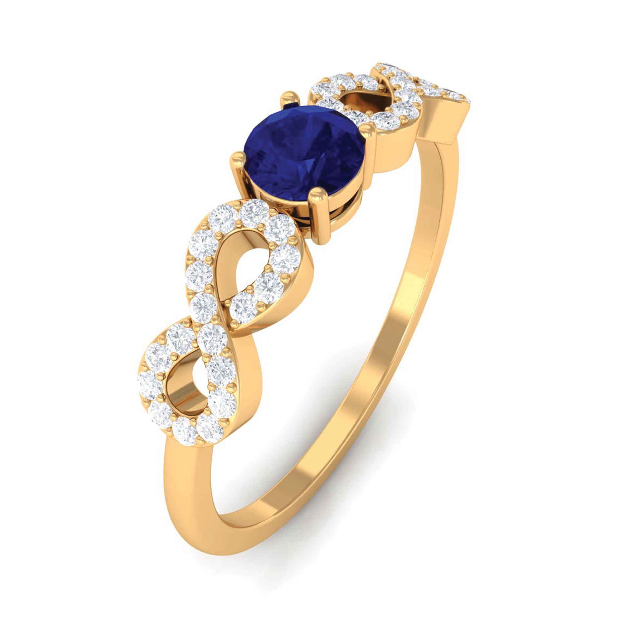 Round Blue Sapphire Solitaire Ring with Infinity Diamond Blue Sapphire - ( AAA ) - Quality - Rosec Jewels