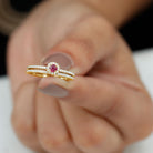 Ruby Minimal Ring Set with Diamond Stackable Band Ruby - ( AAA ) - Quality - Rosec Jewels