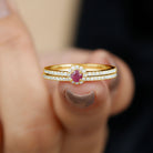 Ruby Minimal Ring Set with Diamond Stackable Band Ruby - ( AAA ) - Quality - Rosec Jewels