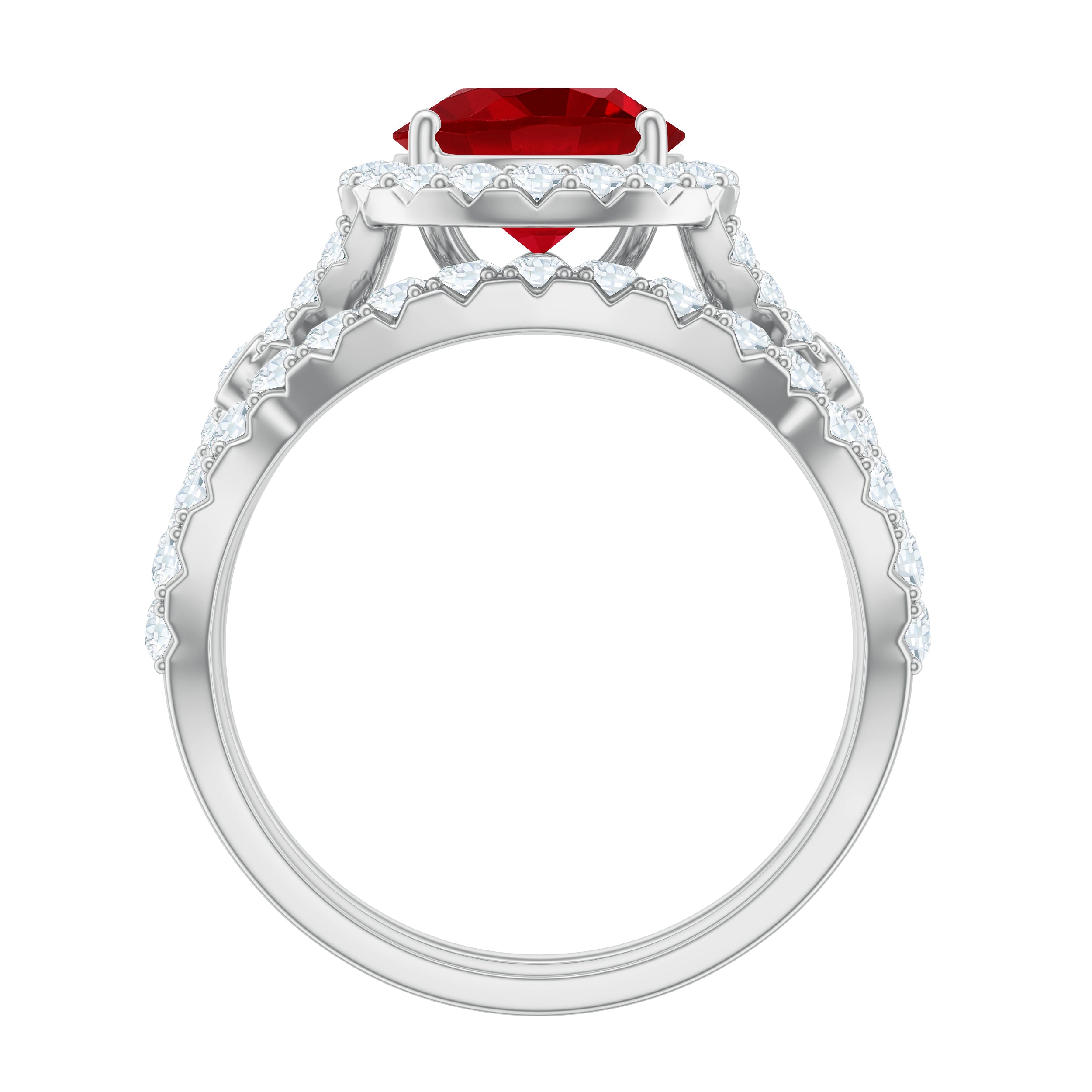 4 CT Created Ruby and Moissanite Crossover Bridal Ring Set Lab Created Ruby - ( AAAA ) - Quality - Rosec Jewels