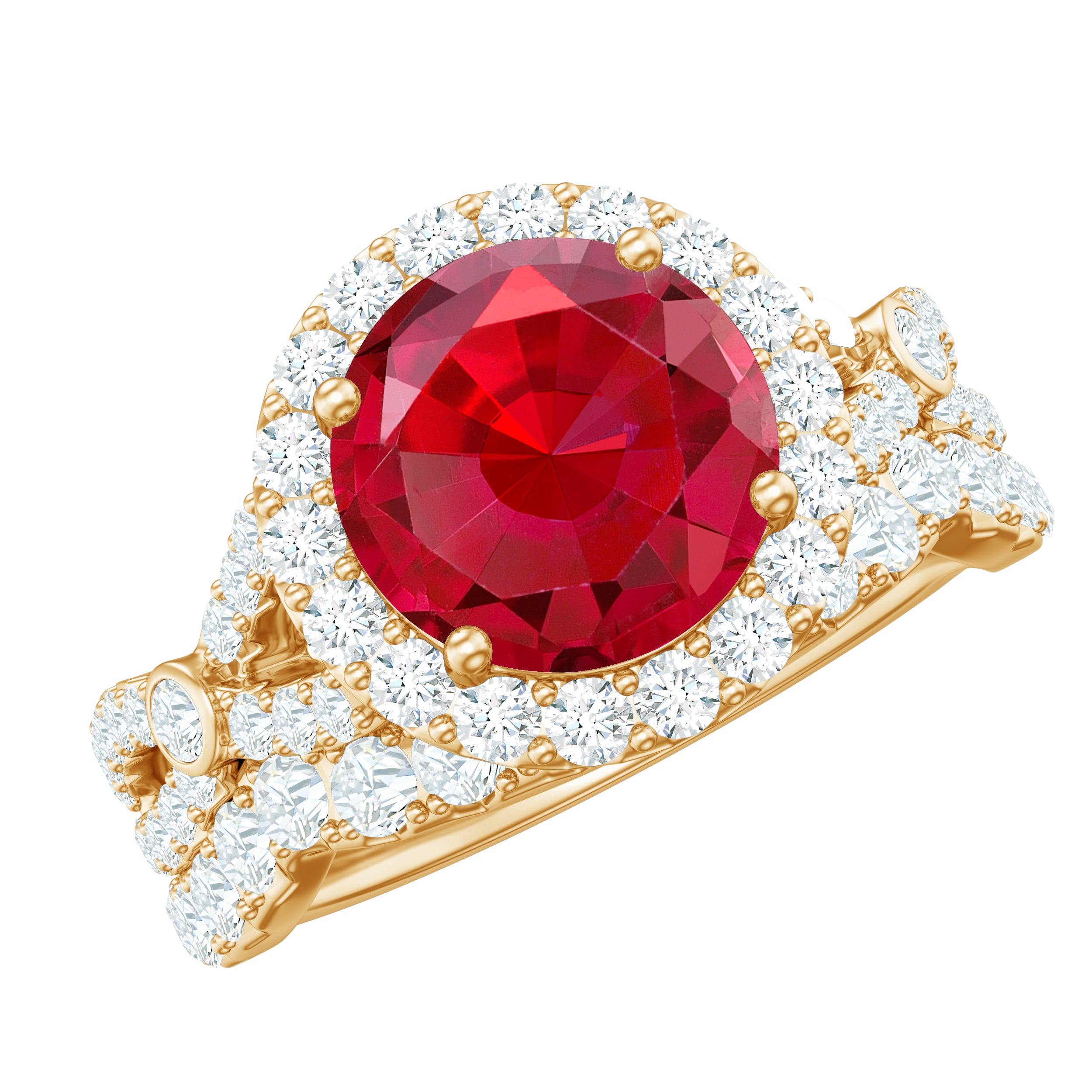 4 CT Created Ruby and Moissanite Crossover Bridal Ring Set Lab Created Ruby - ( AAAA ) - Quality - Rosec Jewels