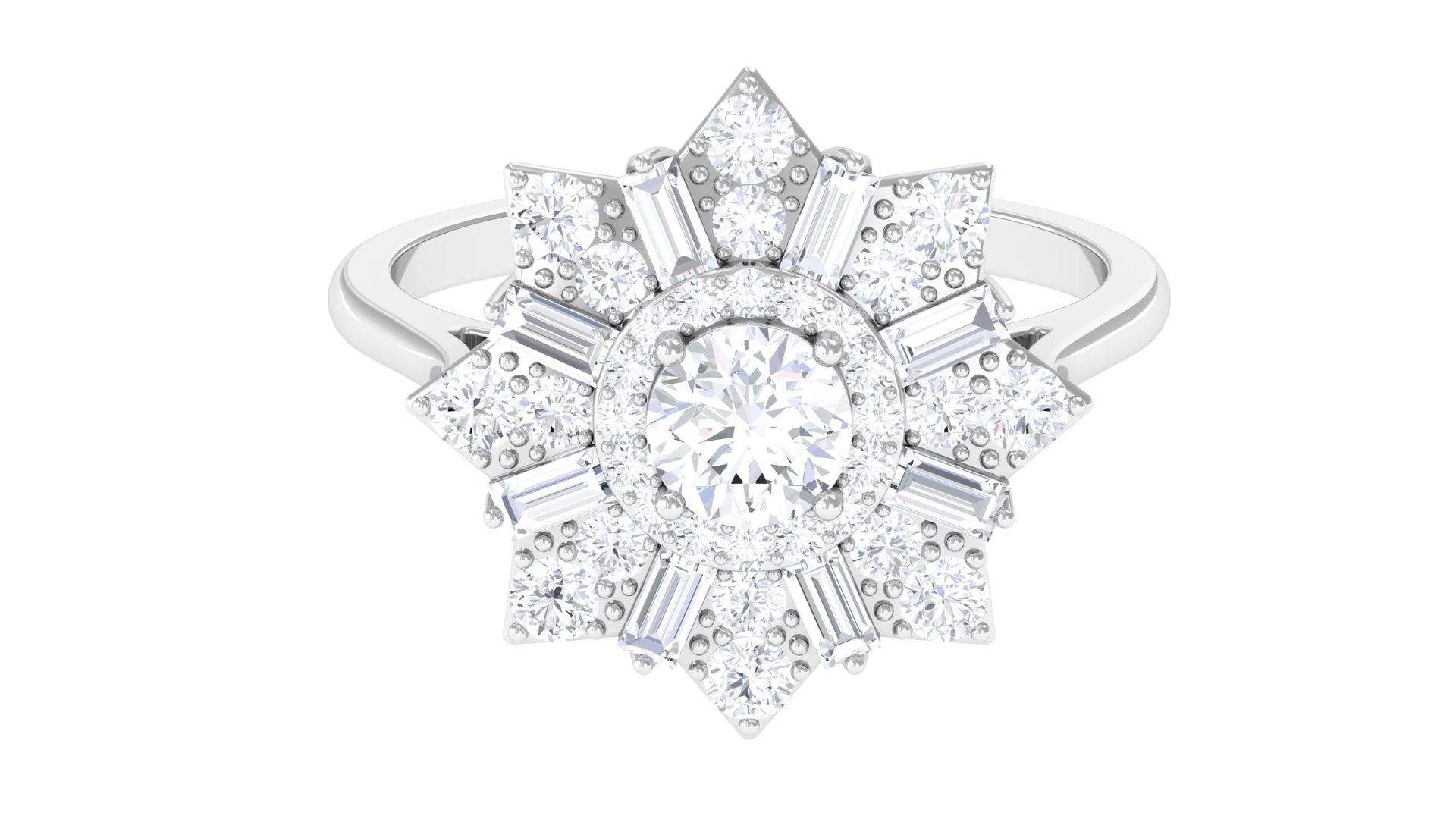 2.25 CT Baguette and Round Moissanite Statement Ring Moissanite - ( D-VS1 ) - Color and Clarity - Rosec Jewels