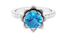 2.75 CT Swiss Blue Topaz Floral Ring with Moissanite Accent Swiss Blue Topaz - ( AAA ) - Quality - Rosec Jewels